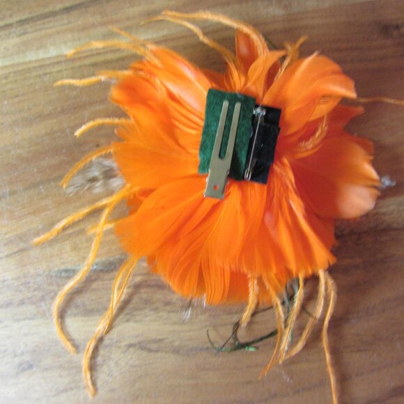 feather flower hair clip or brooch Fascinator hand made by ME! Orange (446B) - Picture 4 of 5
